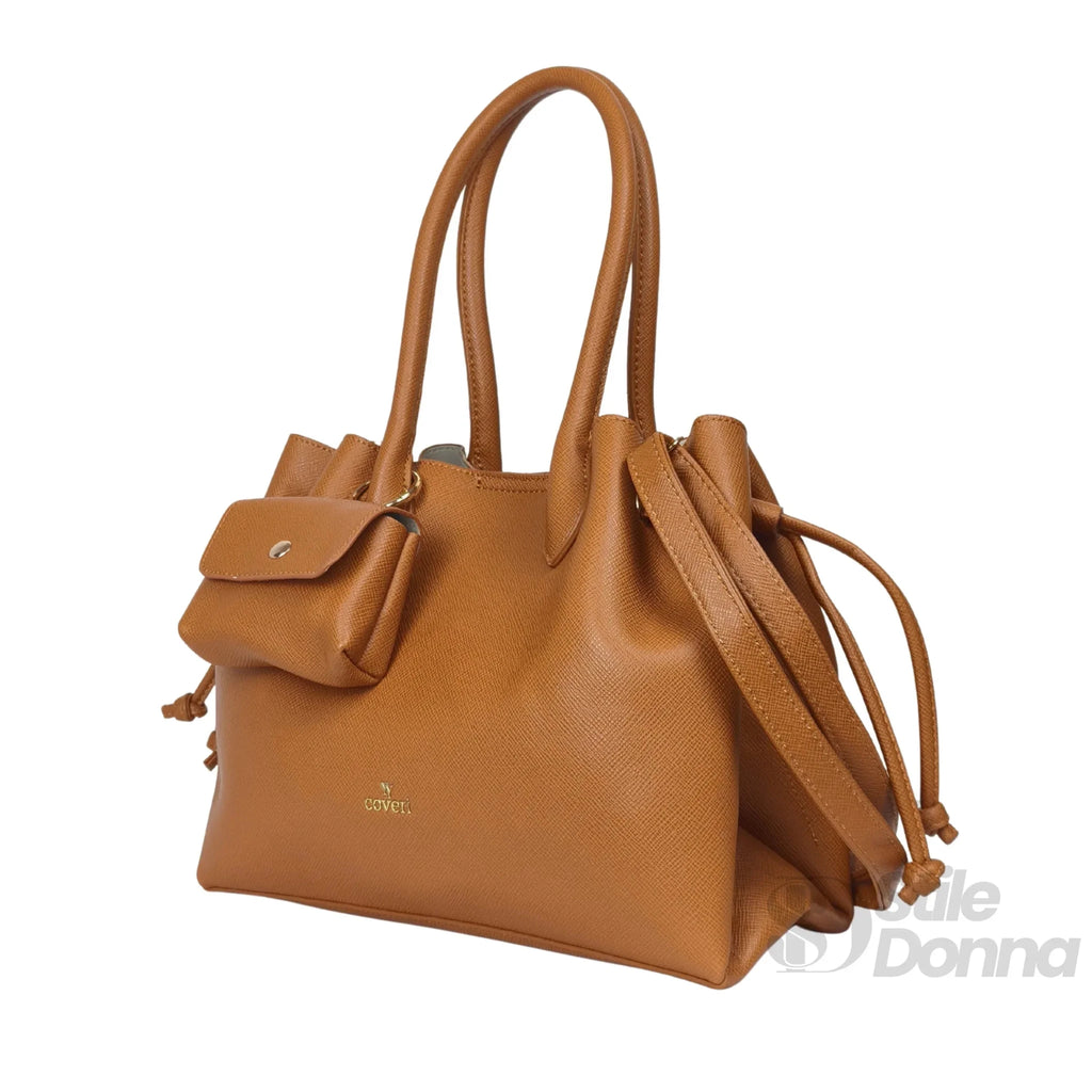 YY Coveri Borsa a Mano Strutturata in Ecopelle Cuoio con Dettagli Oro - Stile Donna Bags