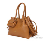 YY Coveri Borsa a Mano Strutturata in Ecopelle Cuoio con Dettagli Oro - Stile Donna Bags