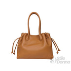 YY Coveri Borsa a Mano Strutturata in Ecopelle Cuoio con Dettagli Oro - Stile Donna Bags