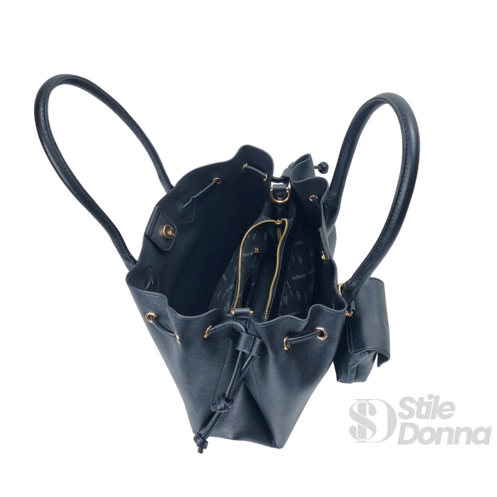 YY Coveri Borsa a Mano Strutturata in Ecopelle Cuoio con Dettagli Oro - Stile Donna Bags