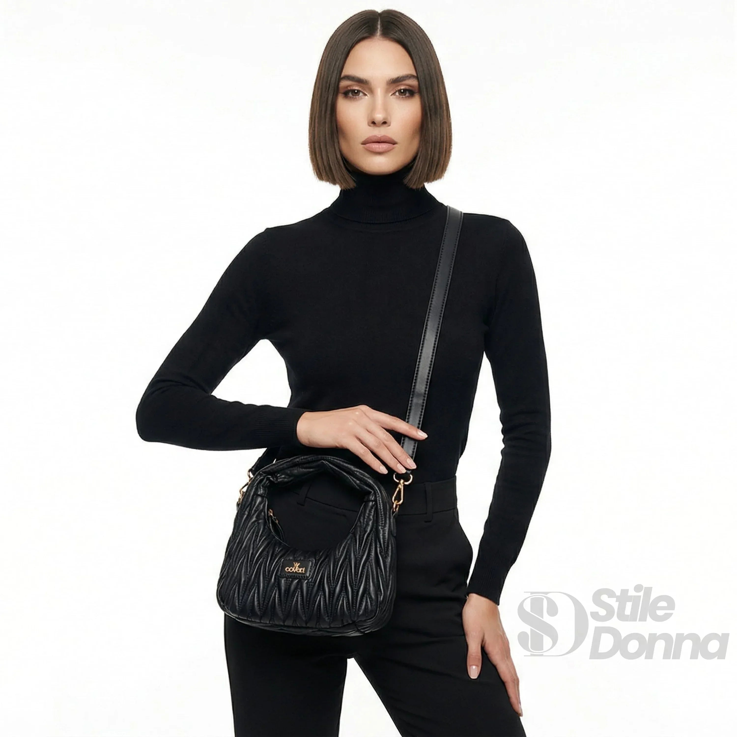 YY Coveri borsa a spalla trapuntata ecopelle – dettaglio manico spirale