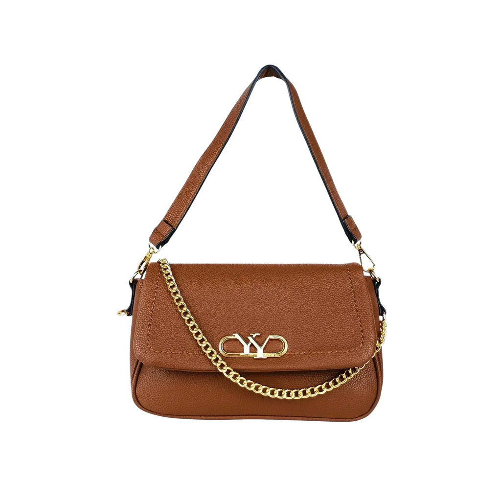 YY Coveri borsa ecopelle marrone premium con tracolla rimovibile donna – vista frontale