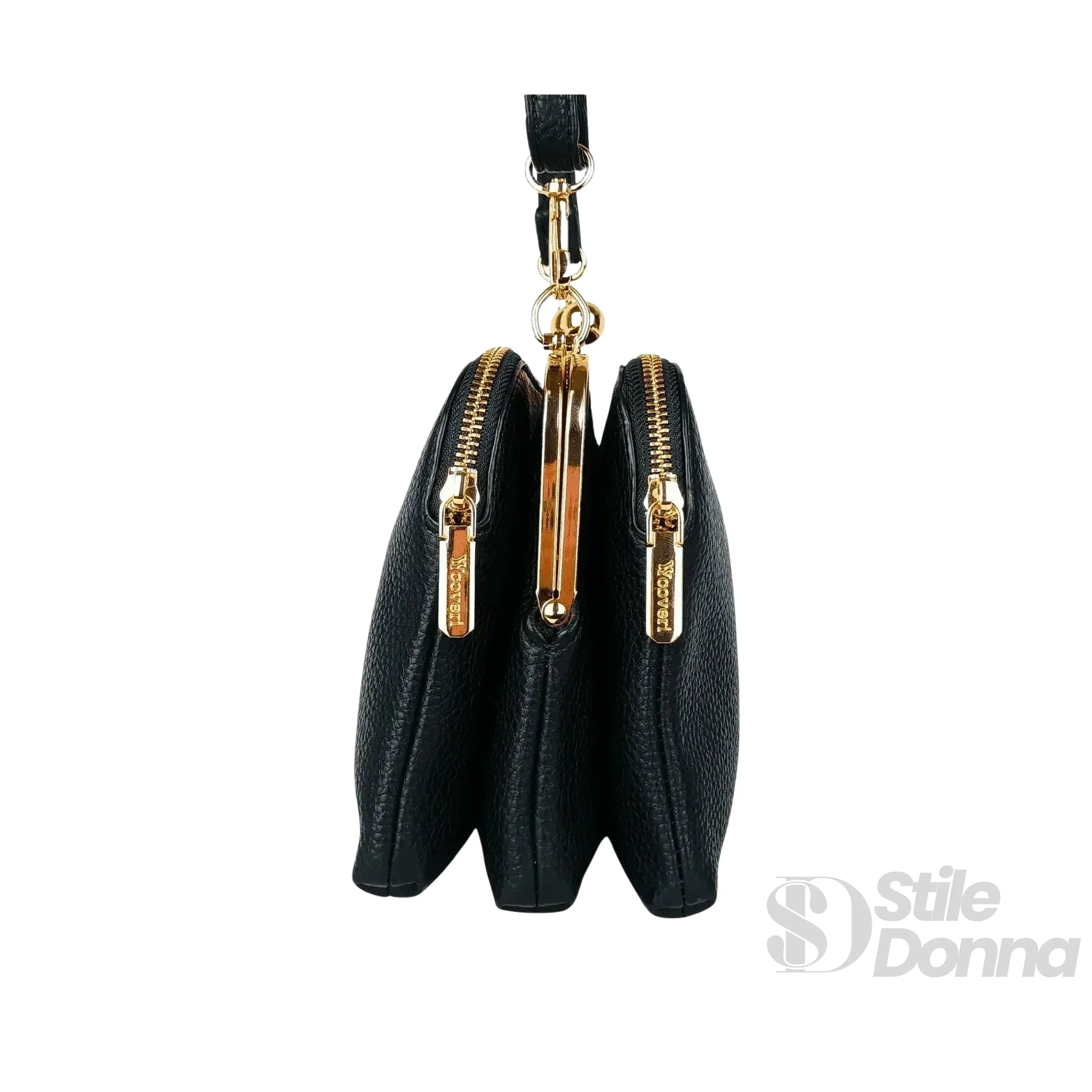 YY Coveri pochette a tracolla ecopelle nera bracciale donna – borsa indossata