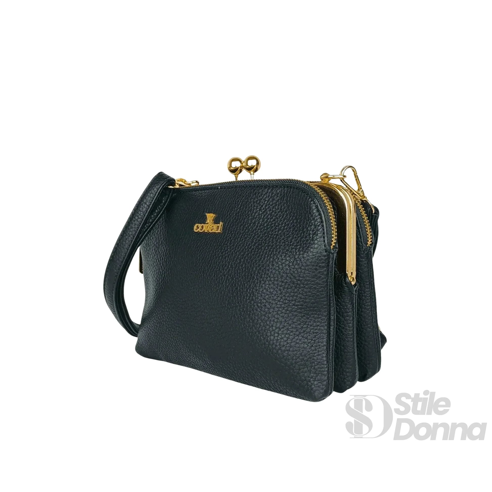 YY Coveri pochette a tracolla ecopelle nera – dettaglio chiusura