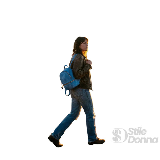 Zaino Mini Denim Blu Con Zip Oro | Vista posteriore | denim | Blu