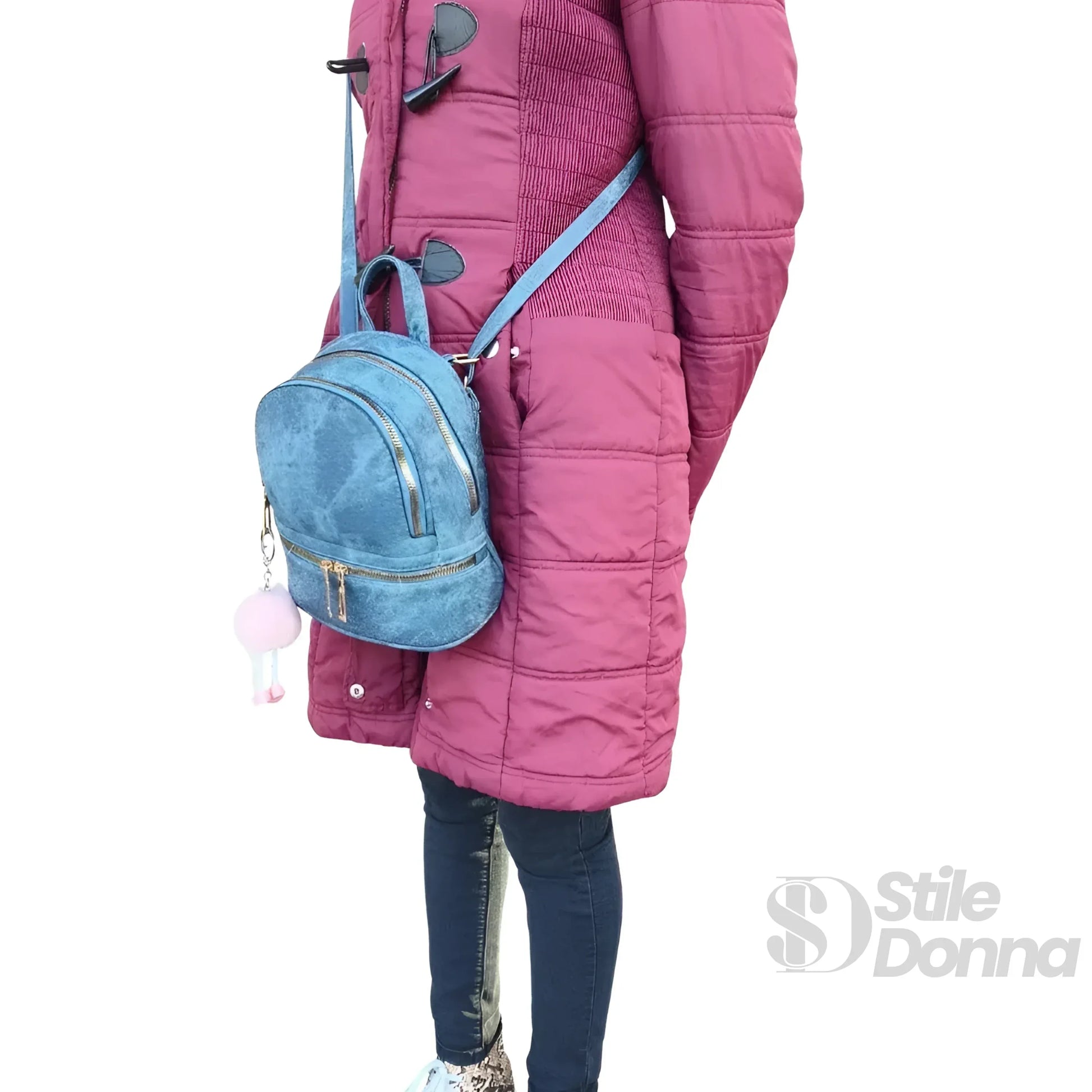 Zaino Mini Denim Blu Con Zip Oro | Dettaglio manico | denim | Blu
