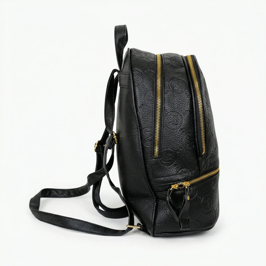 Stile Donna zaino ecopelle beige nero con monogramma – interno e tasche