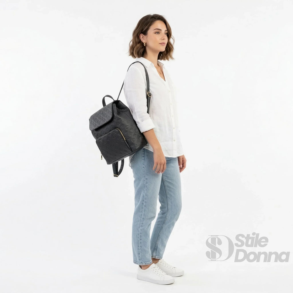 Stile Donna zaino ecopelle grigio nero – dettaglio esterno