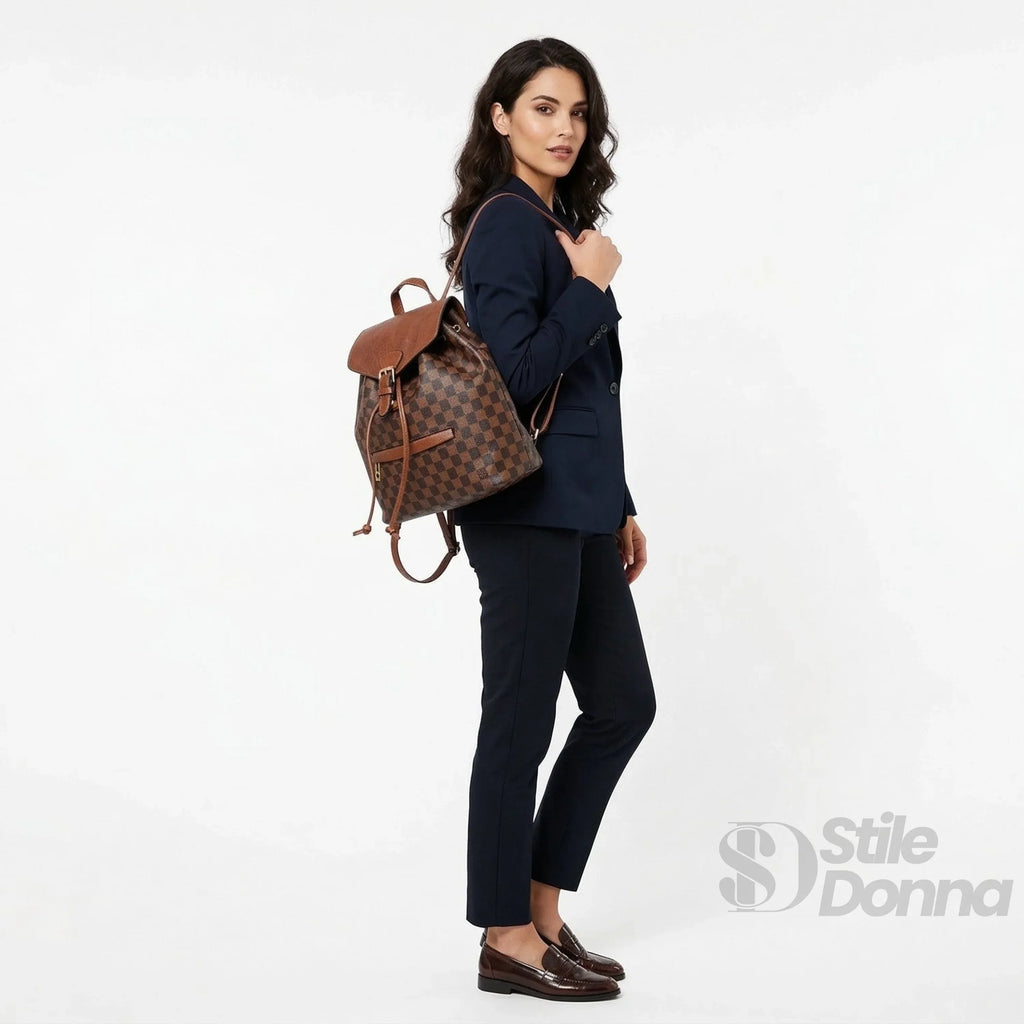 Stile Donna zaino donna ecopelle marrone con tracolla regolabile – interno e tasche