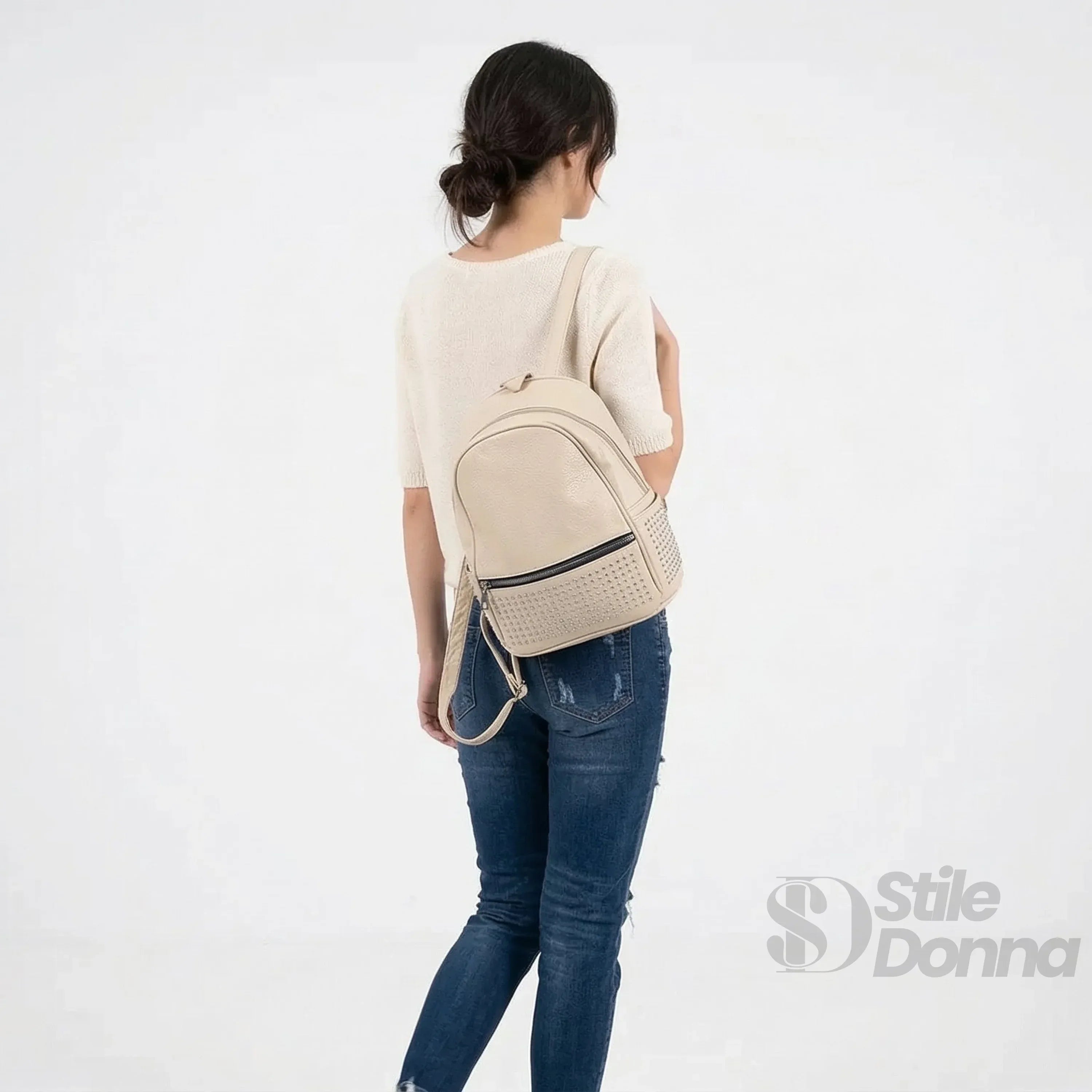 Stile Donna zaino ecopelle intrecciata finta – interno e tasche