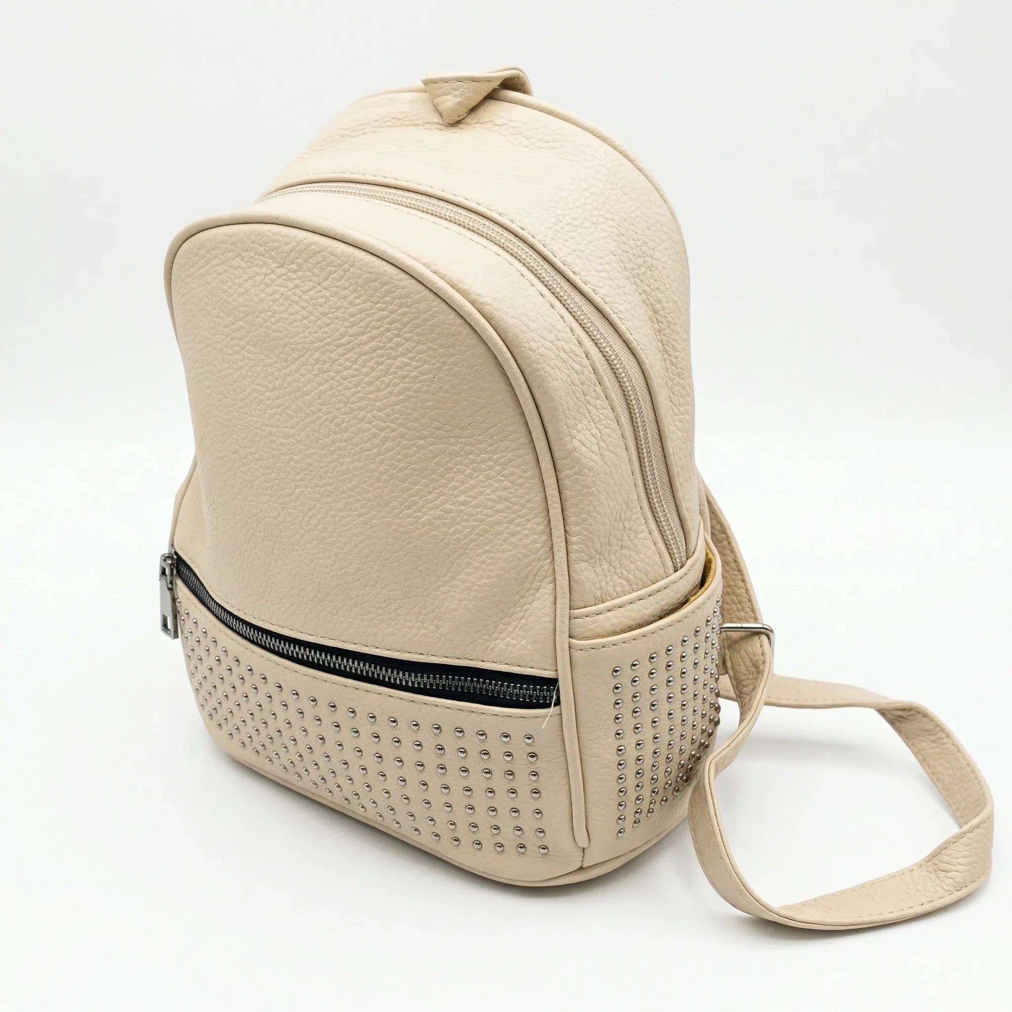 Stile Donna zaino ecopelle intrecciata beige design – vista laterale