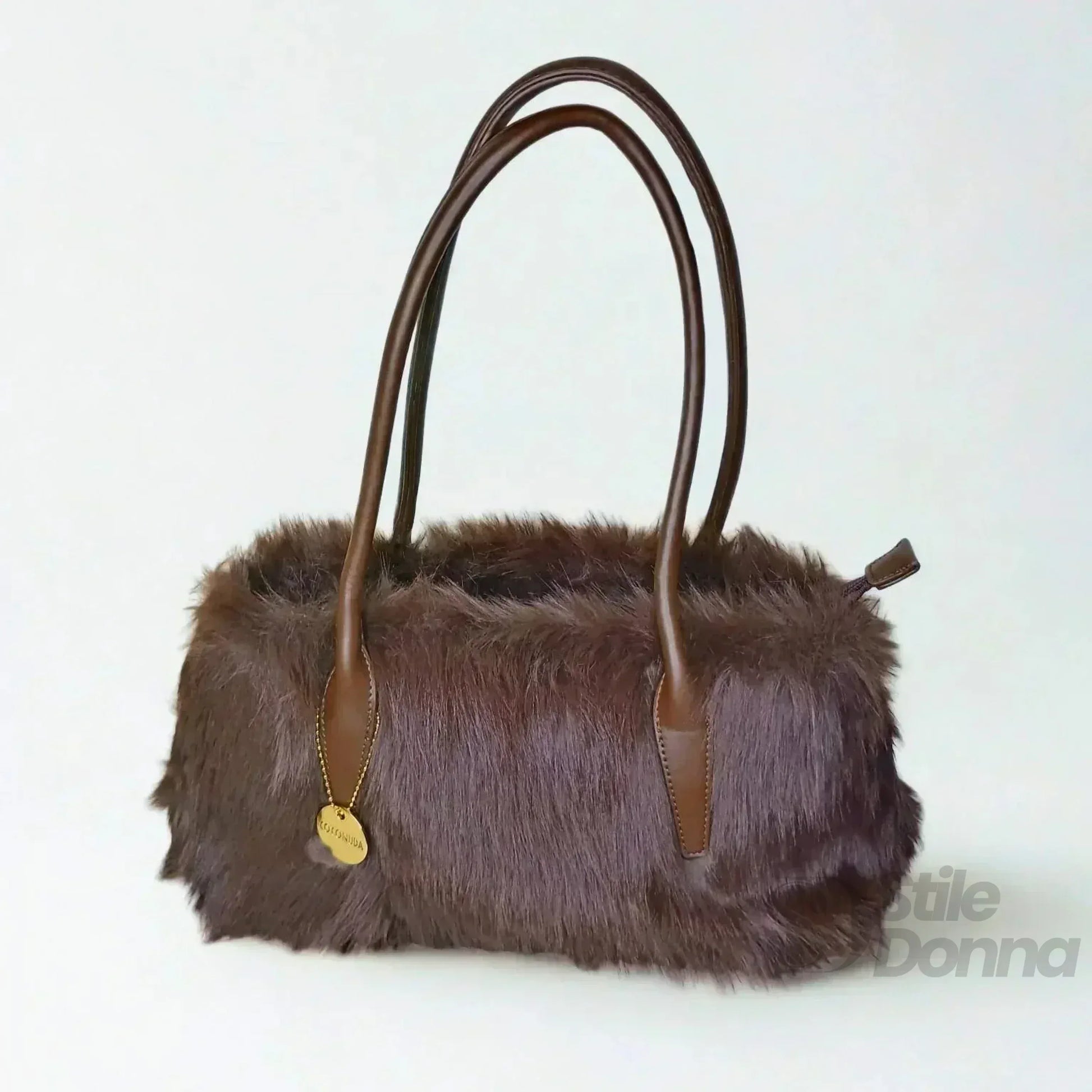 borsa-a-mano-in-pelle-e-pelliccia-sintetica-marrone-619 - Stile Donna Bags