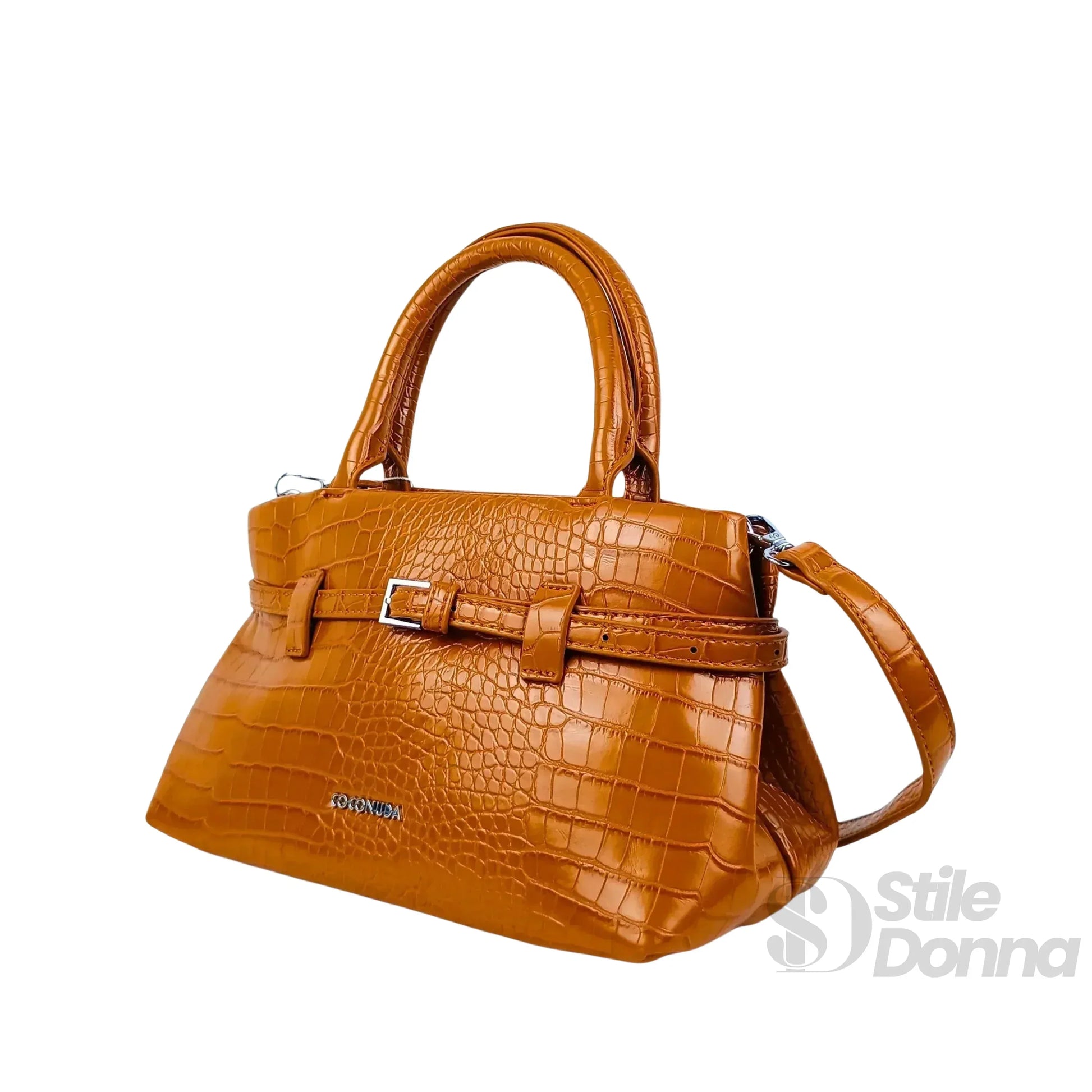 borsa-a-mano-in-pelle-effetto-coccodrillo-marrone-570 - Stile Donna Bags