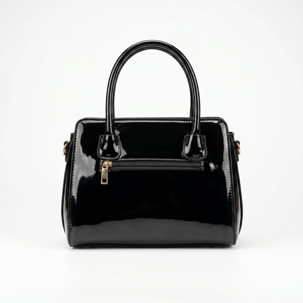 Borsa a Mano in Pelle Verniciata Lucida con Dettagli Dorati - Stile Donna Bags