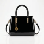 Borsa a Mano in Pelle Verniciata Lucida con Dettagli Dorati - Stile Donna Bags