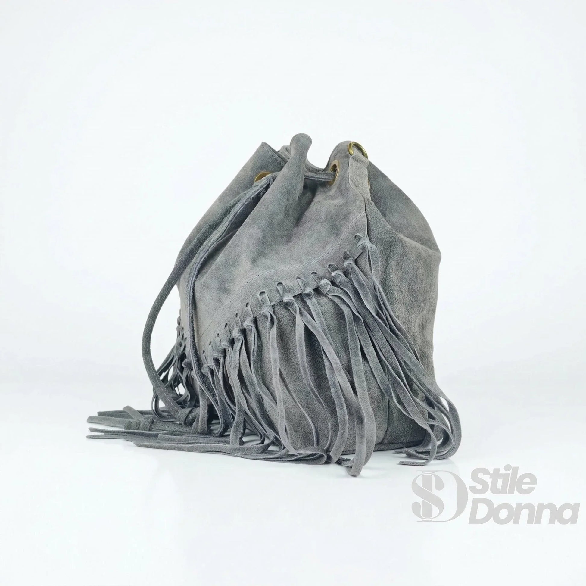borsa-a-secchiello-in-camoscio-con-frange-tracolla-210 - Stile Donna Bags