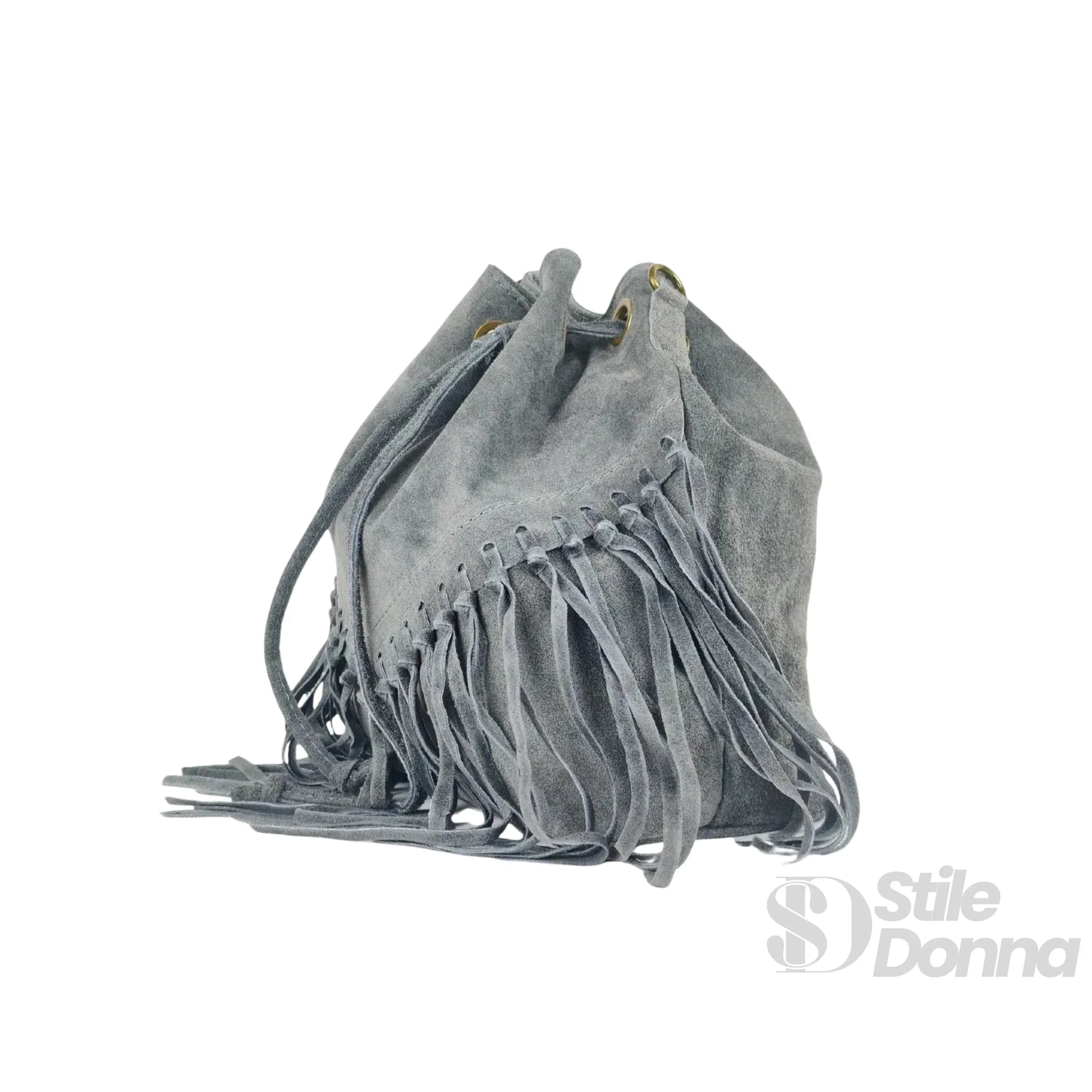 borsa-a-secchiello-in-camoscio-con-frange-tracolla-suede-985 - Stile Donna Bags