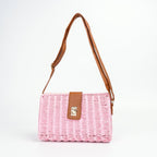 Borsa a Spalla Intrecciata in Paglia con Tracolla Ecopelle e Dettagli Dorati - Stile Donna Bags