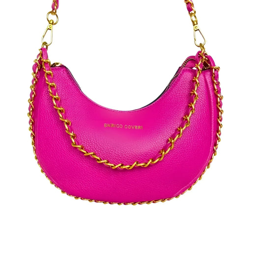 borsa-a-spalla-rosa-con-tracolla-catena-enrico-coveri-forma-484 - Stile Donna Bags