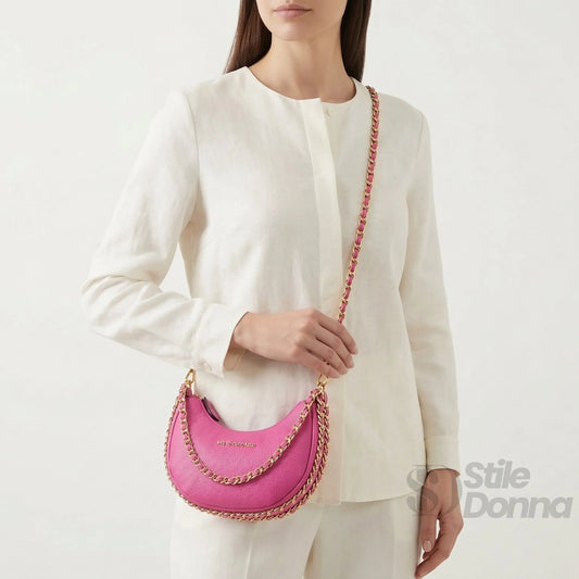 borsa-a-spalla-rosa-con-tracolla-catena-enrico-coveri-forma-848 - Stile Donna Bags