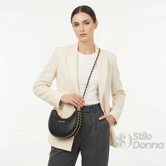 borsa-a-spalla-rosa-con-tracolla-catena-enrico-coveri-hobo-pelle-408 - Stile Donna Bags