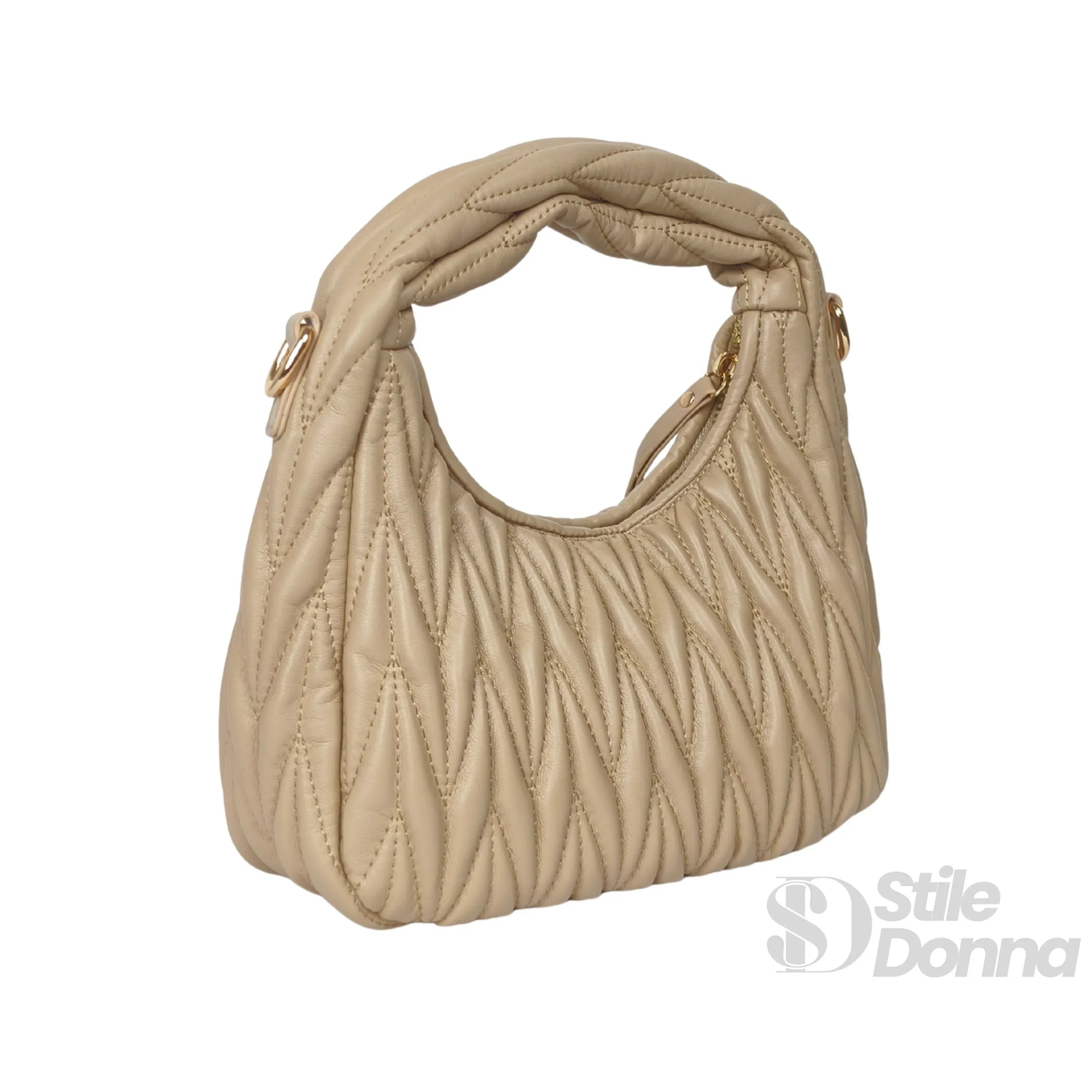 borsa-a-spalla-trapuntata-midnight-beige-con-manico-spirale-tracolla-353 - Stile Donna Bags