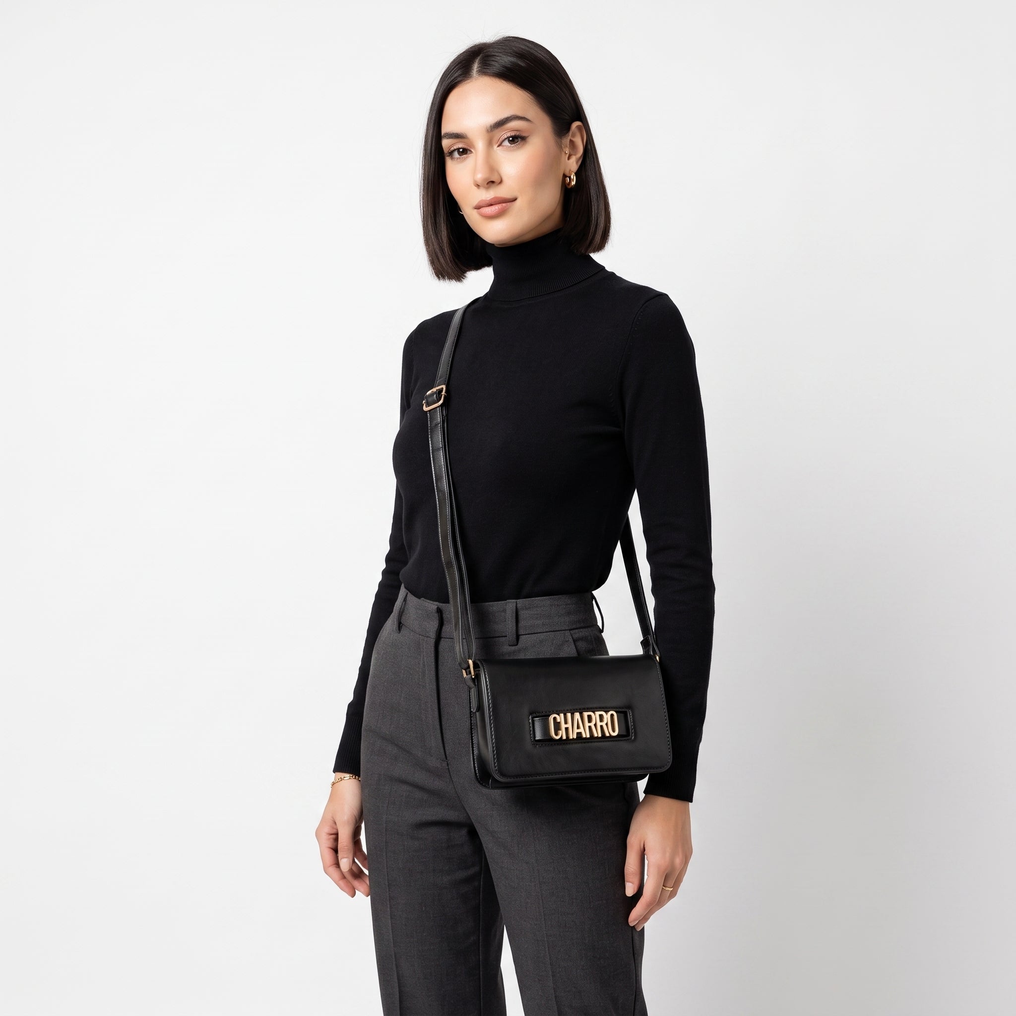 Borsa a Tracolla Charro con Logo in Metallo Dorato - Stile Donna Bags