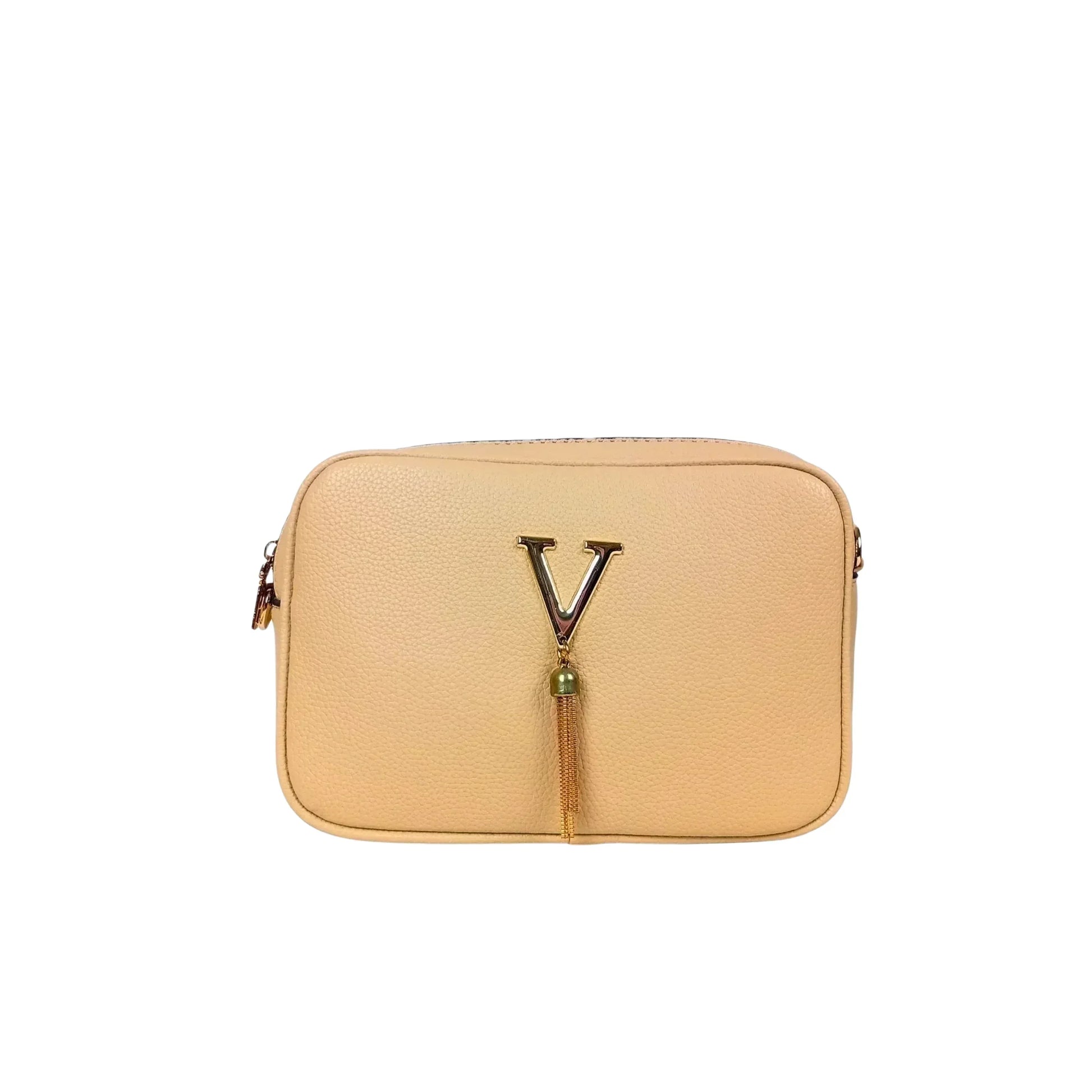 Stile Donna borsa a tracolla similpelle bicolore doppia cerniera donna – vista frontale