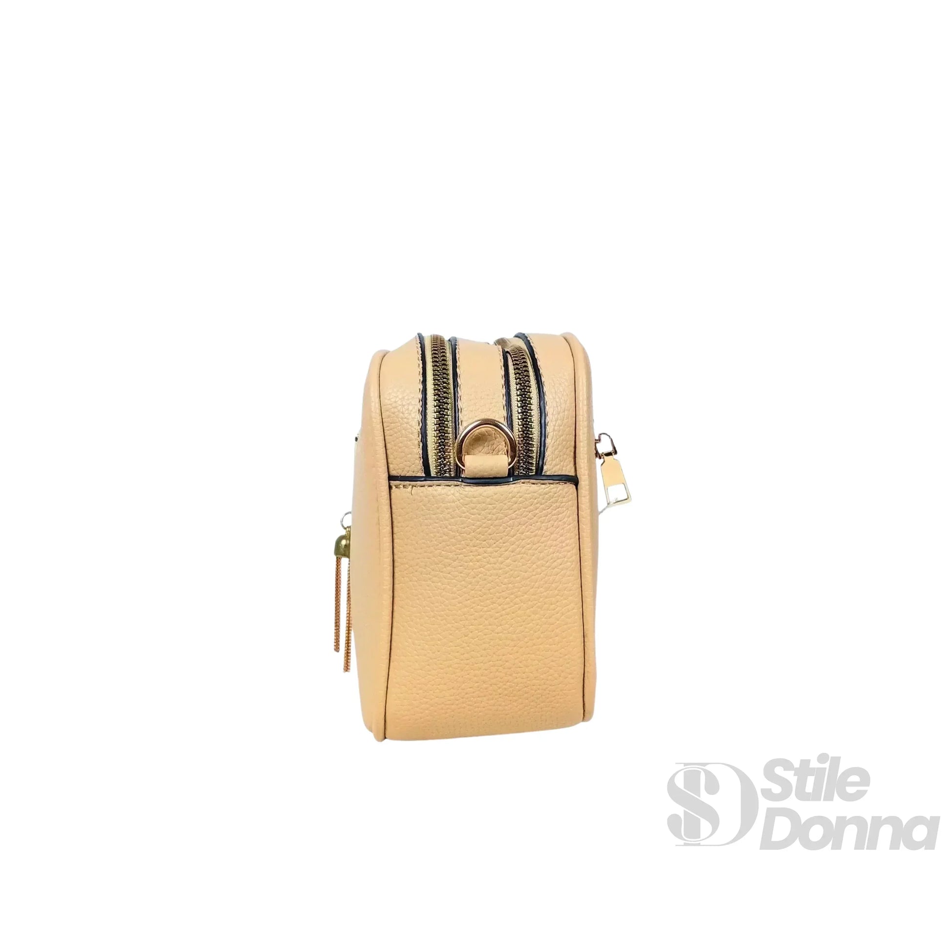 Stile Donna borsa a tracolla similpelle bicolore doppia cerniera – dettaglio esterno