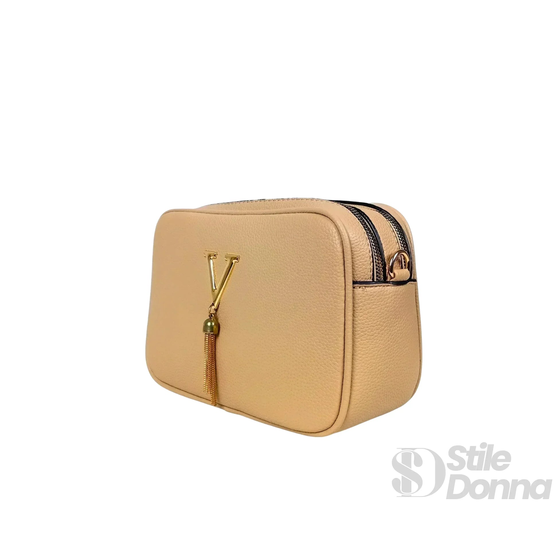 Stile Donna borsa a tracolla similpelle bicolore doppia cerniera – vista laterale
