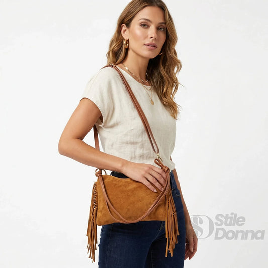 borsa-a-tracolla-in-camoscio-con-frange-boho-209 - Stile Donna Bags