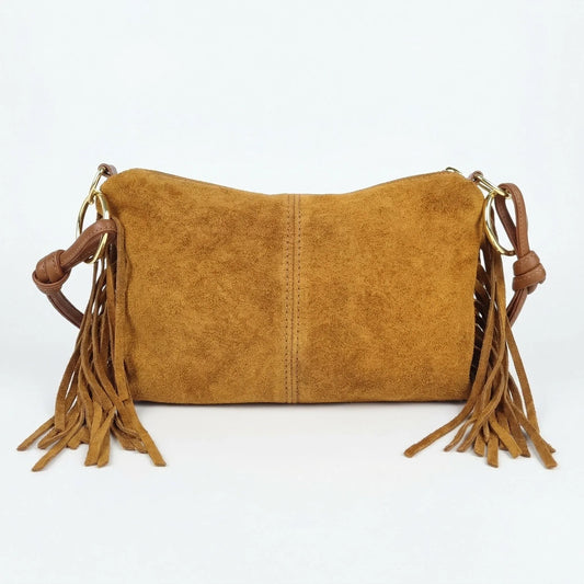 borsa-a-tracolla-in-camoscio-con-frange-boho-696 - Stile Donna Bags