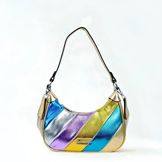 borsa-a-tracolla-righe-rainbow-metallic-mano-hobo-vivace-411 - Stile Donna Bags