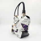 Borsa Adelina a Mano in Canvas Farfalle con Manici Intrecciati e Charm - Stile Donna Bags