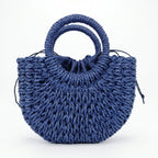 Borsa Alessia Semilunare in Rafia con Manici Circolari e Tracolla – Stile Donna - Stile Donna Bags