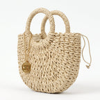 Borsa Alessia Semilunare in Rafia con Manici Circolari e Tracolla – Stile Donna - Stile Donna Bags
