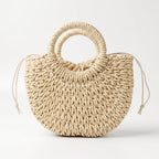 Borsa Alessia Semilunare in Rafia con Manici Circolari e Tracolla – Stile Donna - Stile Donna Bags
