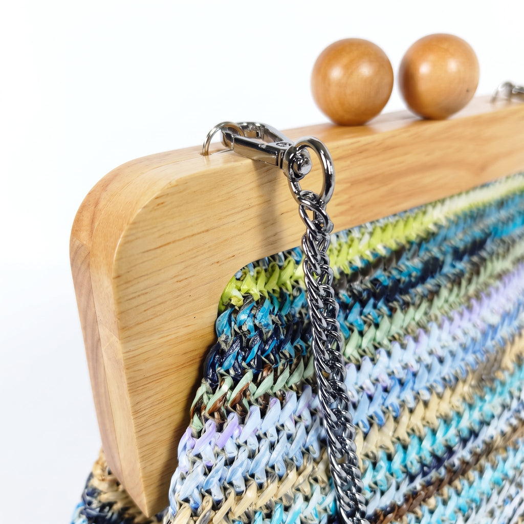 Borsa Caterina a Tracolla in Rafia con Cornice in Legno e Catena Dorata – Stile Donna - Stile Donna Bags