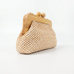 Borsa Caterina a Tracolla in Rafia con Cornice in Legno e Catena Dorata – Stile Donna - Stile Donna Bags