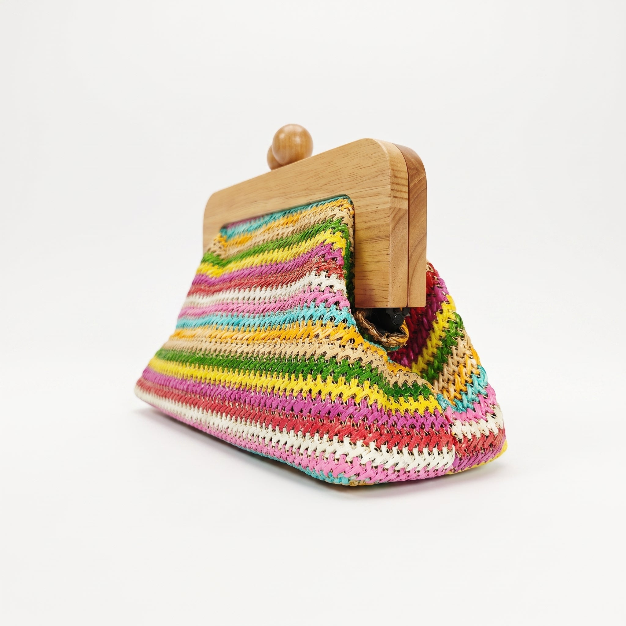Borsa Caterina a Tracolla in Rafia con Cornice in Legno e Catena Dorata – Stile Donna - Stile Donna Bags