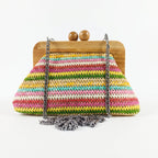 Borsa Caterina a Tracolla in Rafia con Cornice in Legno e Catena Dorata – Stile Donna - Stile Donna Bags