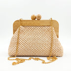 Borsa Caterina a Tracolla in Rafia con Cornice in Legno e Catena Dorata – Stile Donna - Stile Donna Bags