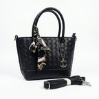 Borsa della Spesa in Ecopelle Nera Intrecciata con Dettaglio Sciarpa - Stile Donna Bags