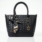 Borsa della Spesa in Ecopelle Nera Intrecciata con Dettaglio Sciarpa - Stile Donna Bags
