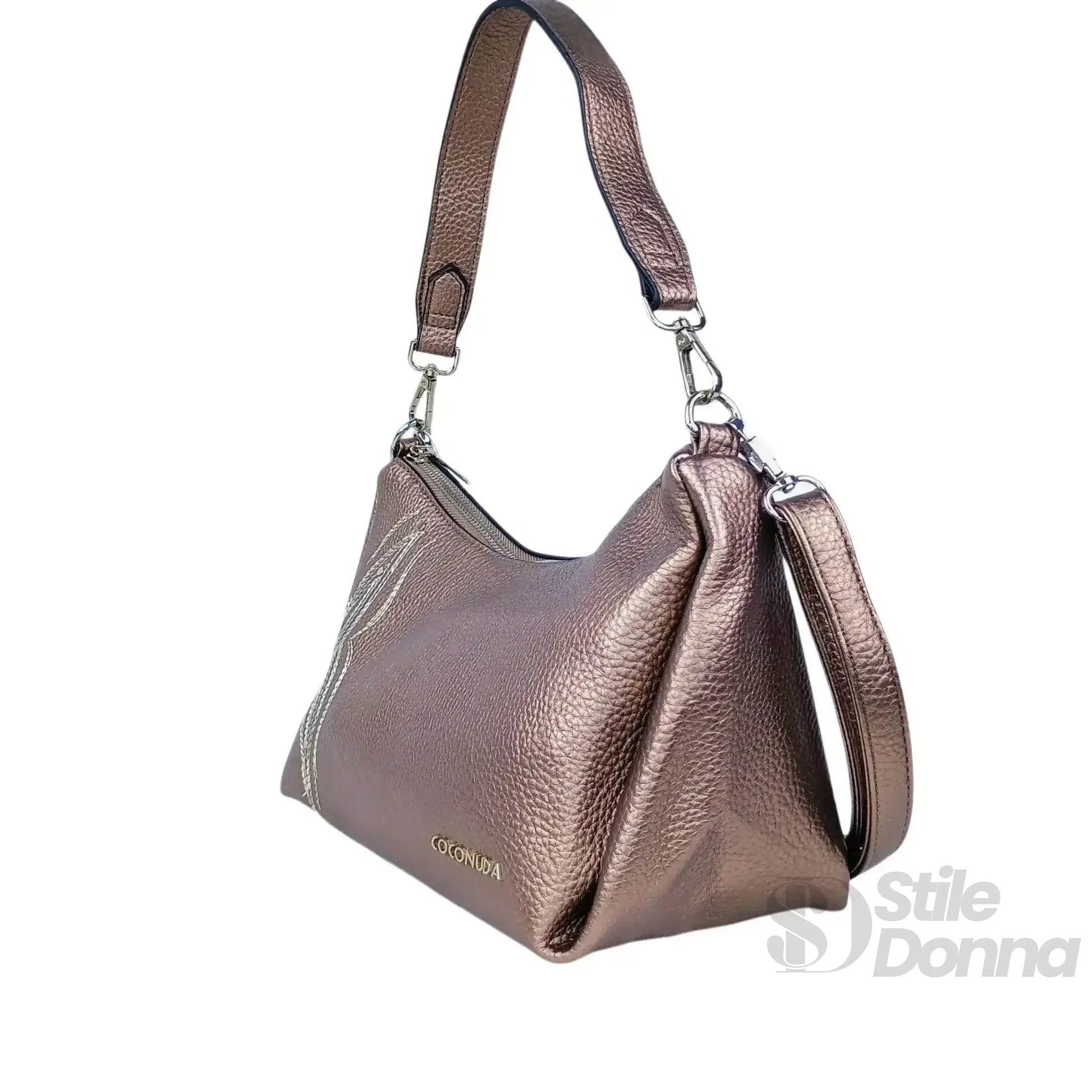 borsa-donna-in-pelle-rosa-oro-metallizzato-con-perline-a-mano-hobo-264 - Stile Donna Bags