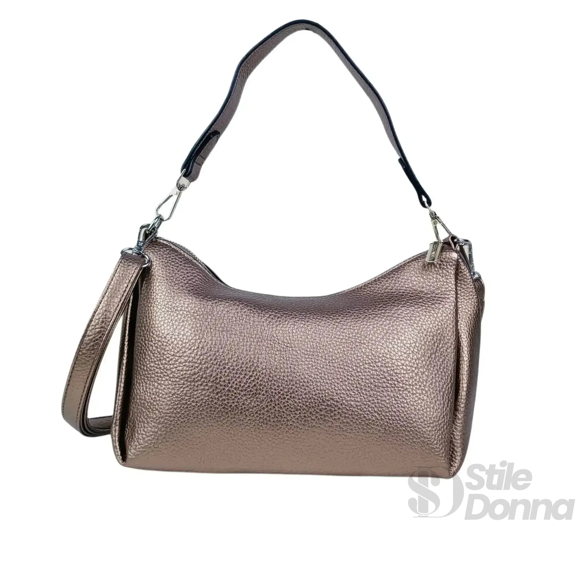 borsa-donna-in-pelle-rosa-oro-metallizzato-con-perline-a-mano-hobo-482 - Stile Donna Bags