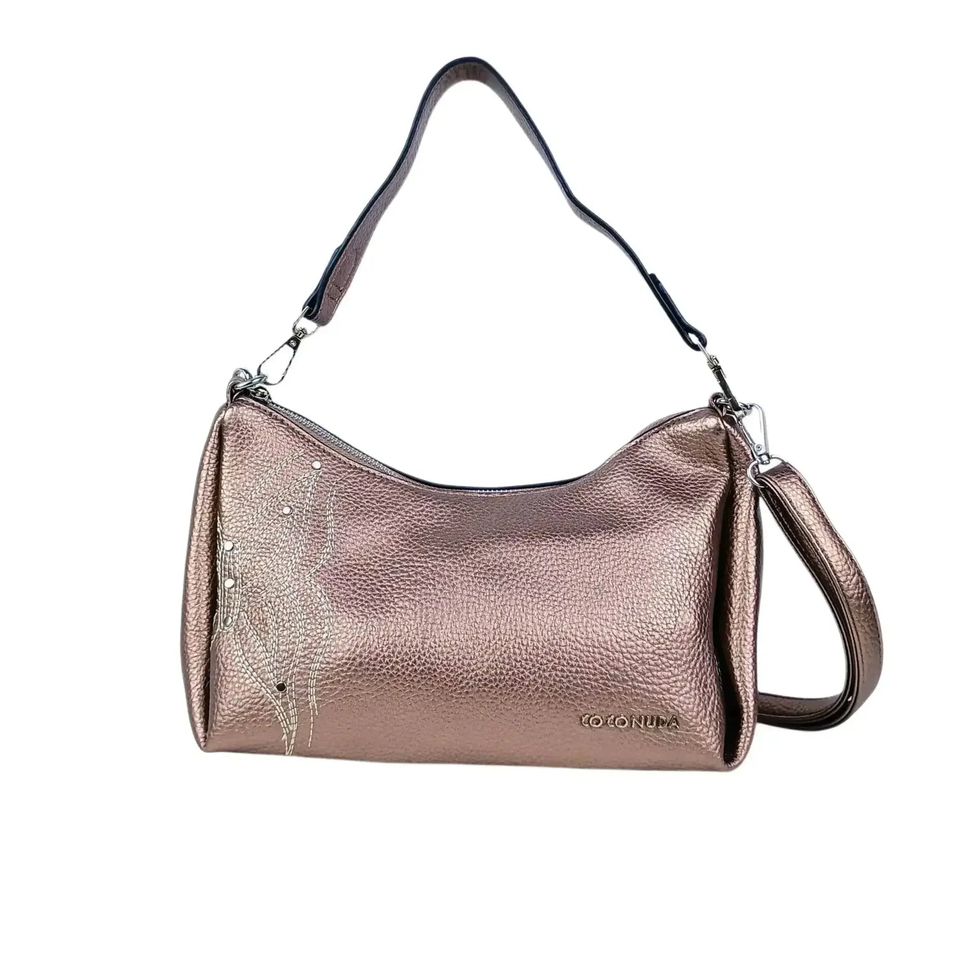 borsa-donna-in-pelle-rosa-oro-metallizzato-con-perline-a-mano-spalla-514 - Stile Donna Bags