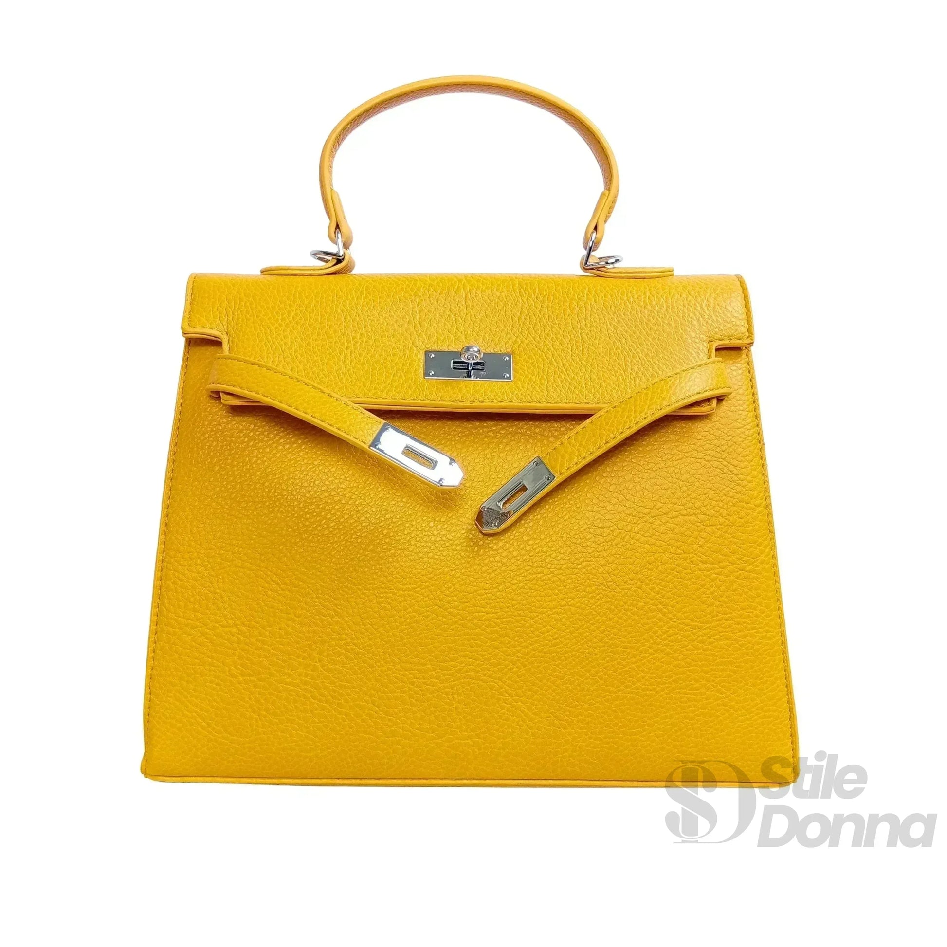 borsa-gialla-con-dettagli-in-metallo-argentato-a-mano-pelle-102 - Stile Donna Bags