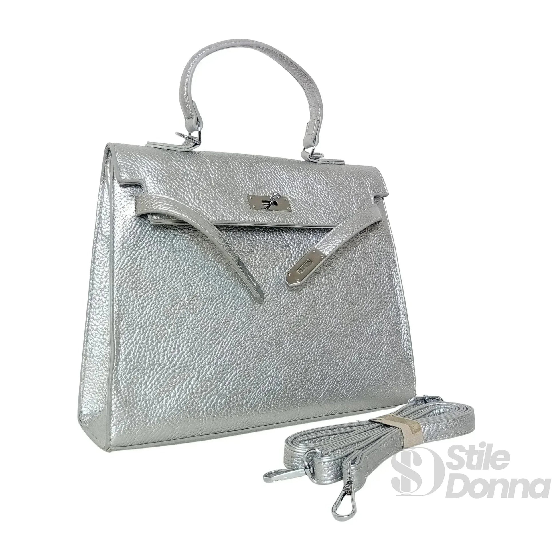 borsa-gialla-con-dettagli-in-metallo-argentato-a-mano-pelle-110 - Stile Donna Bags