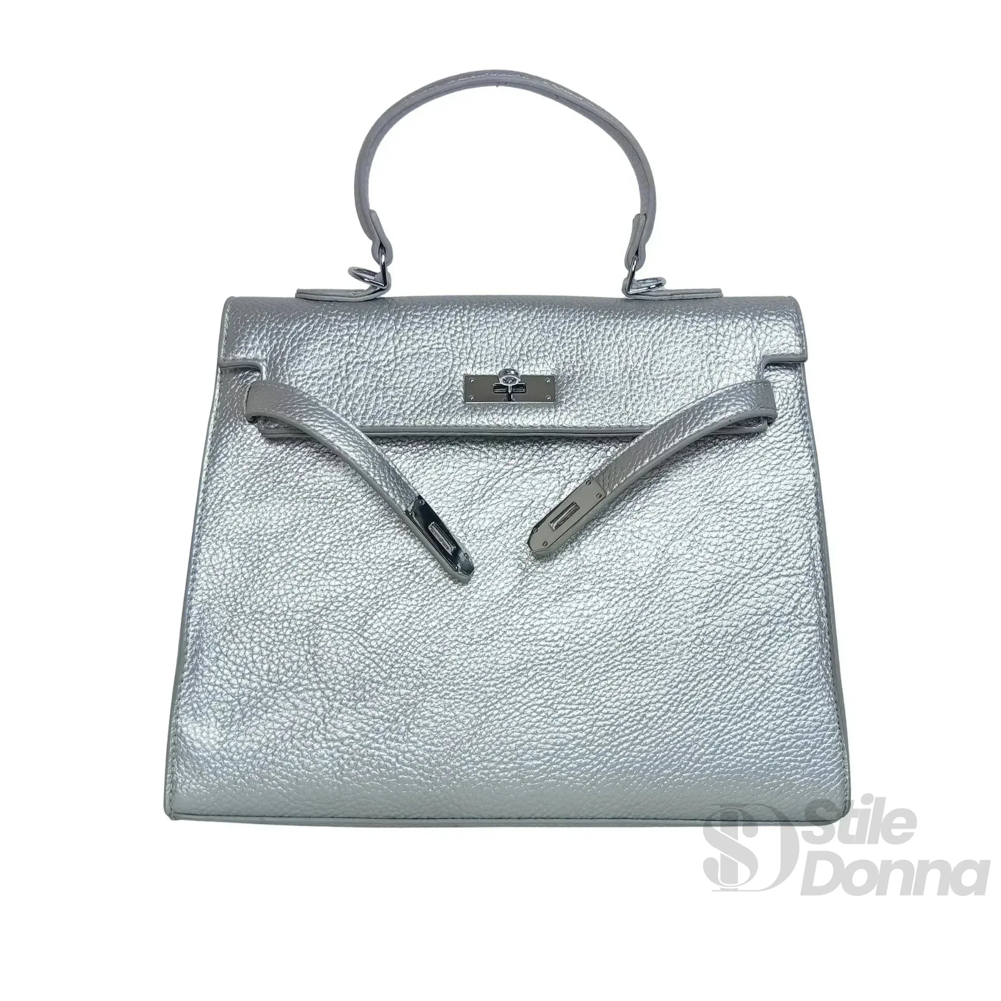 borsa-gialla-con-dettagli-in-metallo-argentato-a-mano-pelle-291 - Stile Donna Bags